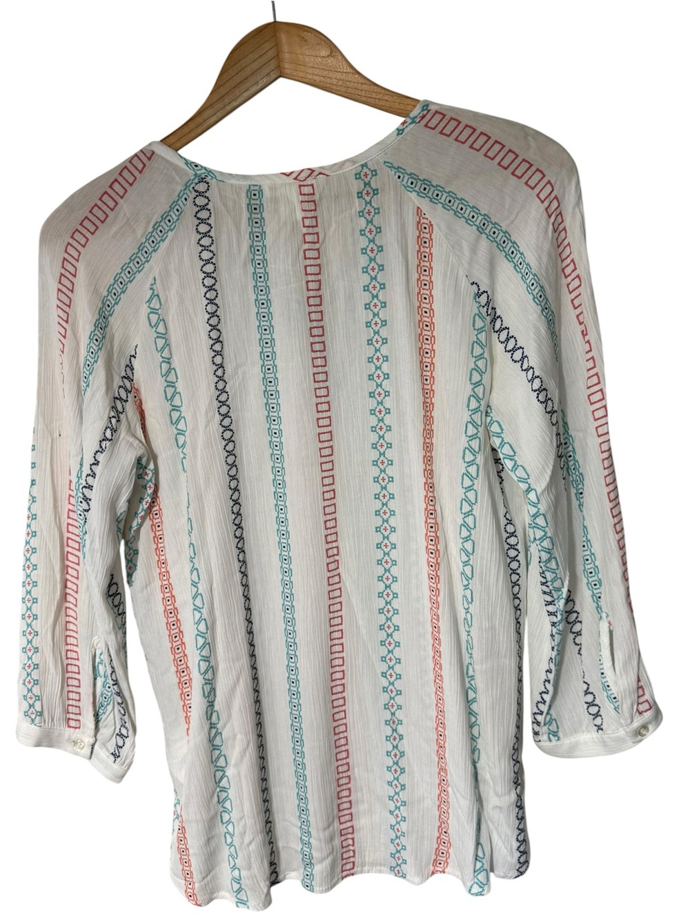 Tribal Jeans Embroidered Boho Peasant
Top White Multicolor Stripe Small - Picture 8 of 16